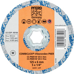 PFERD - Quick Change Discs; Disc Diameter (Inch): 5 ; Attaching System: COMBICLICK ; Abrasive Type: Non-Woven ; Abrasive Material: Silicon Carbide ; Grade: Fine ; Backing Material: Cloth - Exact Industrial Supply