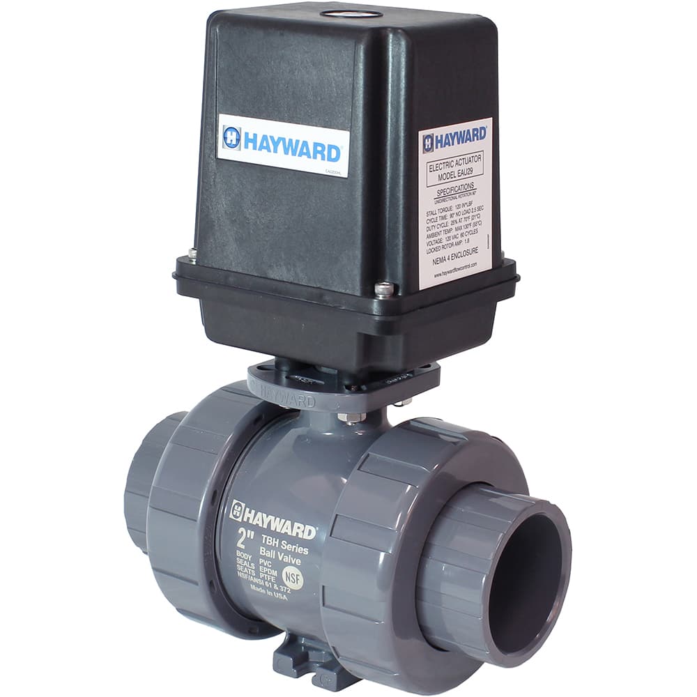 Hayward - Actuated Ball Valves; Actuator Type: Electric ; Pipe Size: 2 (Inch); Material: PVC ; Seal Material: FPM ; Number of Pieces: 2.000 ; End Connections: Socket; Threaded - Exact Industrial Supply