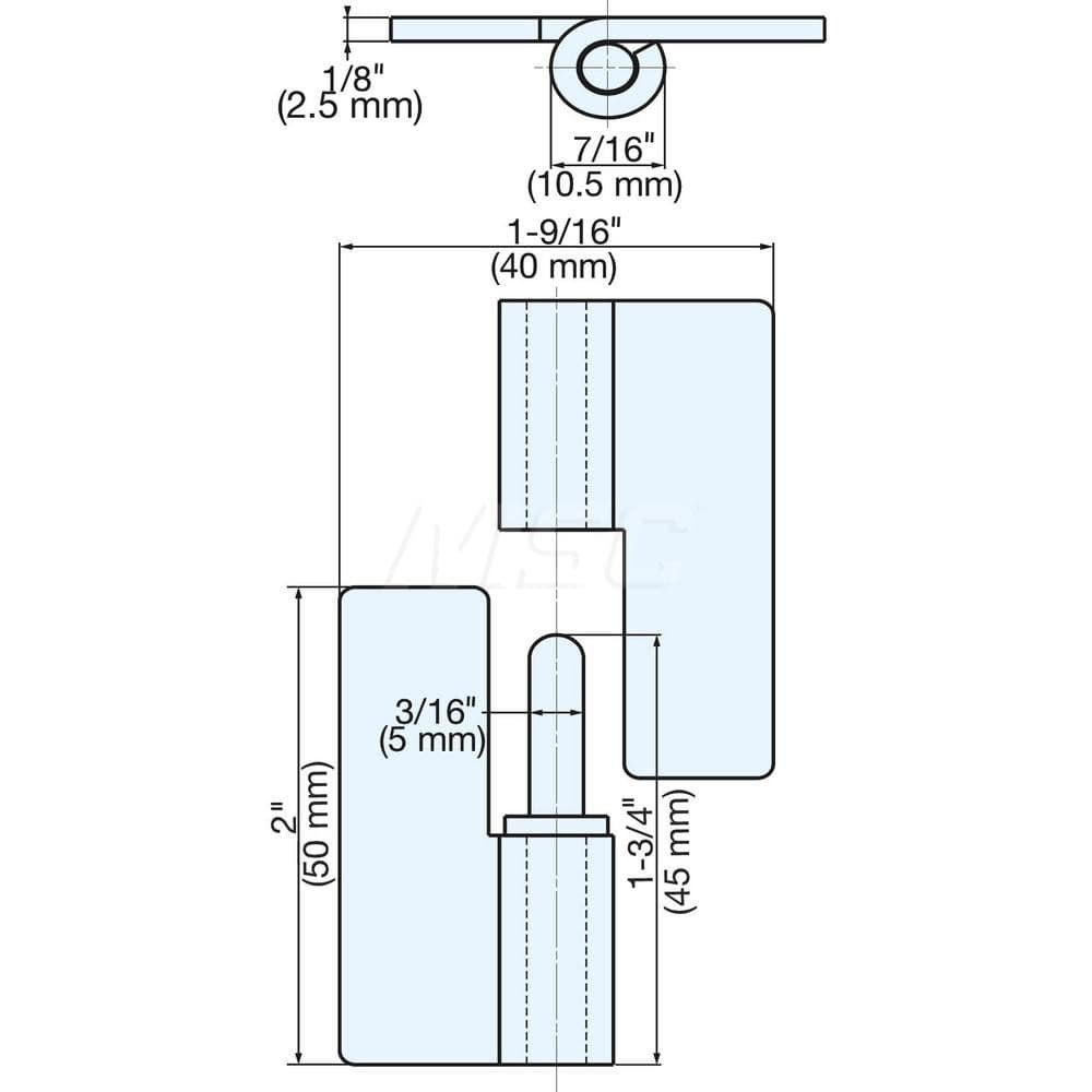 Residential Hinges; Type: Weld-On Lift-Off Hinge; Width (Inch): 1-37/64; Additional Information: Knuckles: 2; Hand: Left; Finish/Coating: Mirror; Minimum Order Quantity: 304 Stainless Steel; Material: 304 Stainless Steel; Pin Type: Non-removable; Material