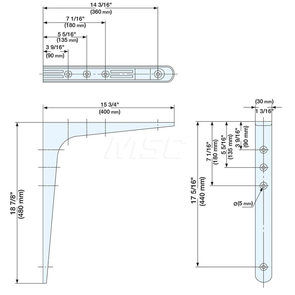 Brackets; Type: Shelf Bracket; Length (mm): 400.00; Width (mm): 30.00; Height (mm): 480.0000; Load Capacity (Lb.): 181.000; Finish/Coating: Black; Minimum Order Quantity: Steel; Material: Steel