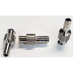 Medical Tubing Connectors & Fittings; Connector Type: Female Luer Lock to Barb; Material: 303 Stainless Steel; Inlet A Inside Diameter (Inch): 0.14; Inlet B Inside Diameter (Inch): 0.15; Application: For Many Laboratories; Color: Silver