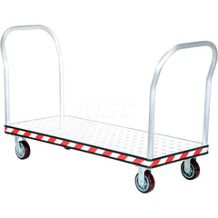 Platform Truck: 3,600 lb Capacity, Aluminum Diamond Tread-Plate Platform, 57″ Platform Length, 10-1/4″ Platform Height 6 x 1-5/8″ Rigid & Swivel Poly-on-Poly Casters