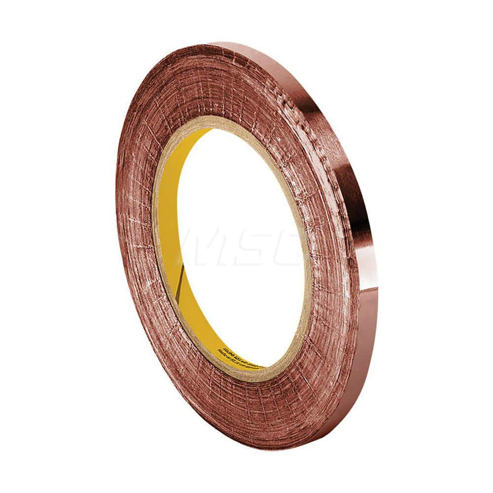 Duct Tape: 1/4″ Wide, 2.6 mil Thick, Copper Foil Acrylic Adhesive, 25 lb/in Tensile Strength