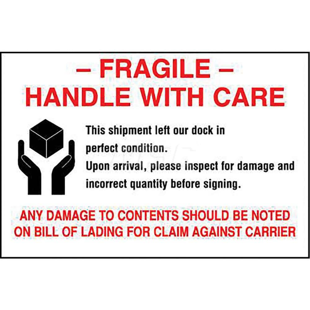 Care Instructions Label: ″Fragile, Handle with Care″, Rectangle, 6″ Wide, 4″ High Paper