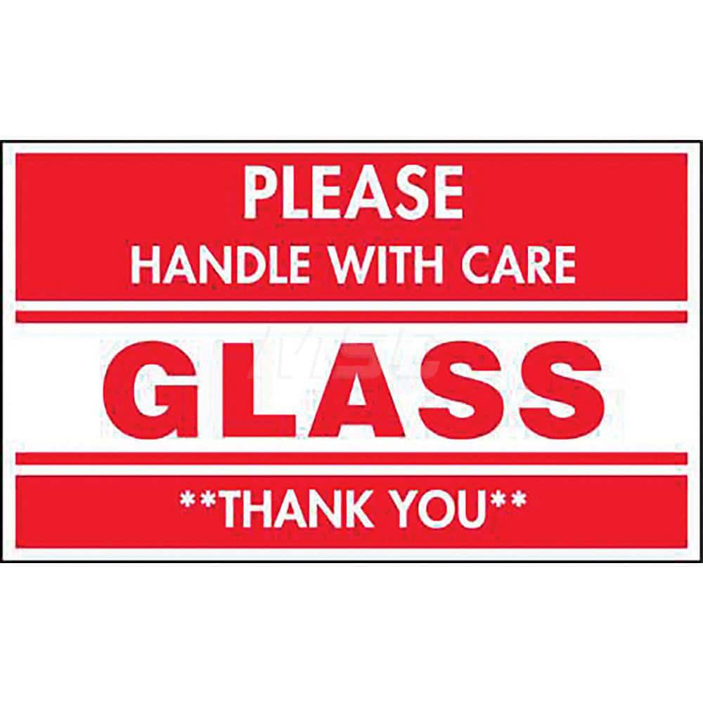 Care Instructions Label: ″Glass, Please Handle With Care, Thank You″, Rectangle, 5″ Wide, 3″ High Paper