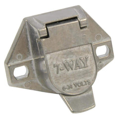 Automotive Wiring Connectors; Type: 7-Way Connector; Fits Vehicle Make: All Makes & Models; Description: 7-Pole Trailer Electrical Socket; Corrosion Resistant w/Die-Cast Construction; Self-Grounding w/Solid Brass Contact Pins; Spring Loaded Cover; AcceptS