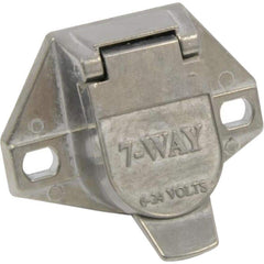 Automotive Wiring Connectors; Type: 7-Way Socket; Fits Vehicle Make: All Makes & Models; Description: Accepts Up To 10-Gauge Wire; Made Of Corrosion-Resistant Diecast Zinc w/Self-Grounding, Solid Brass Contact Pins; Meets Requirements of Sae J560; 7-Way T