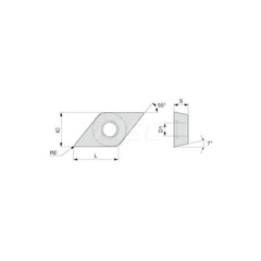 Turning Insert:  DCMW21.51 T5115,  Solid Carbide TiCN, Al2O3 & TiN Finish,  Neutral,  1/4″ Inscribed Circle,  0.0160″ Corner Radius,  55.0 &deg N/A Diamond,  Series  DCMW