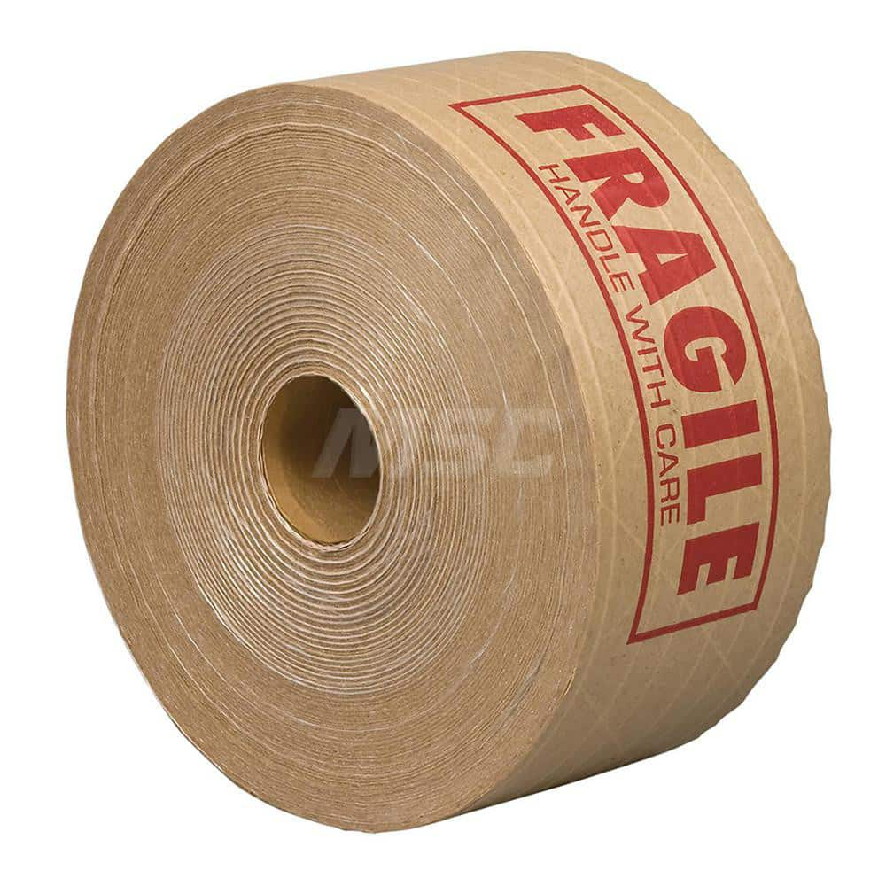 Packing Tape: 3″ Wide, 450' Long, Tan, Water-Activated Adhesive Kraft Paper, 7.3 mil Thick, 56 lb/in Tensile Strength