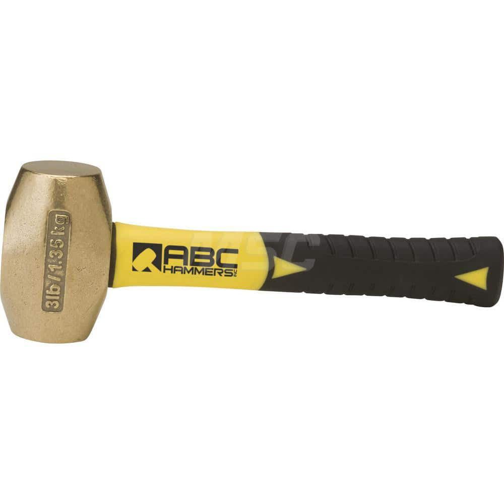 3 lb Brass Drilling Hammer, Non-Sparking, Non-Marring 1-5/8 ™ Face Diam, 3-1/2 ™ Head Length, 10 ™ OAL, 8 ™ Fiberglass Handle, Double Faced 1-5/8″ Face Diam, 3-1/2″ Head Length, 10″ OAL, 8″ Fiberglass Handle