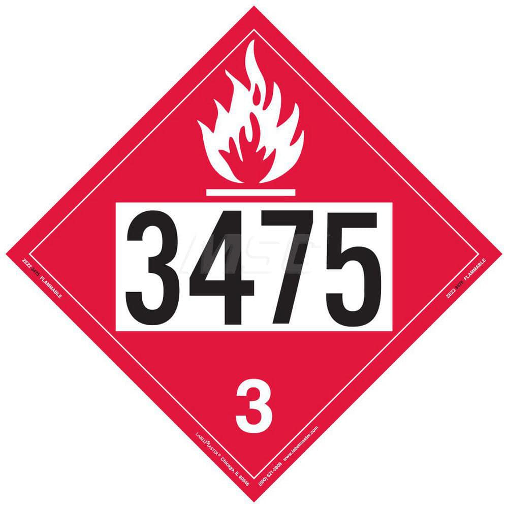 DOT Placards & Holders; Type: Placard; Legend: Flammable Liquid; Legend: Flammable Liquid; Material: Vinyl; Message or Graphic: Flammable Liquid; Legend Color: Red; Material: Vinyl; Compliance Specifications: DOT 49 CFR 172.519; Placard Coating: UV; Langu