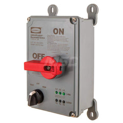 Cam & Disconnect Switches; Enclosure Type: Enclosed; Fused: NonFused; Horsepower: 1 @ 120 VAC; 3 @ 220-240VAC; 15 @ 480 VAC; 15 @ 600 V; 5 @ 480VAC; 7-1/2 @ 200-240VAC; Number of Phases: 3; Amperage: 30; Contact Form: 2NO; Voltage: 600 VAC