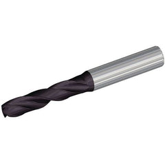 14 mm Dia. × 14 mm Shank × 60 mm Flute Length × 107 mm OAL, 140°, TiAlN, Coolant Thru, Round Solid Carbide Drill - Exact Industrial Supply