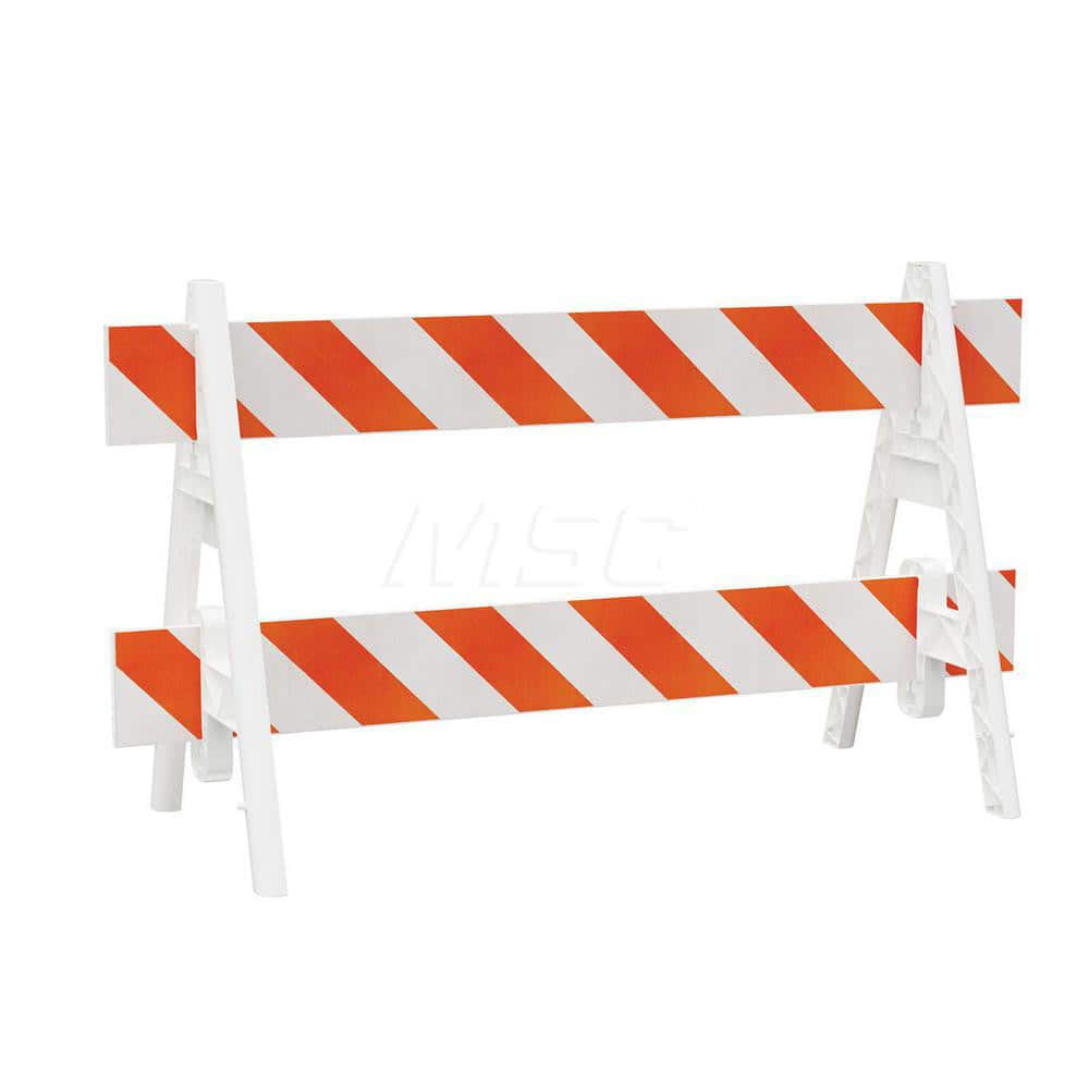 Traffic Barricades; Type: A-Frame; Barricade Height (Inch): 40; Material: Plastic; Barricade Width (Inch): 29; Reflective: Yes; Compliance: None; Color: White; Weight (Lb.): 6.0000; Top Panel Height (Inch): 8; Top Panel Width (Inch): 96; Bottom Panel Heig