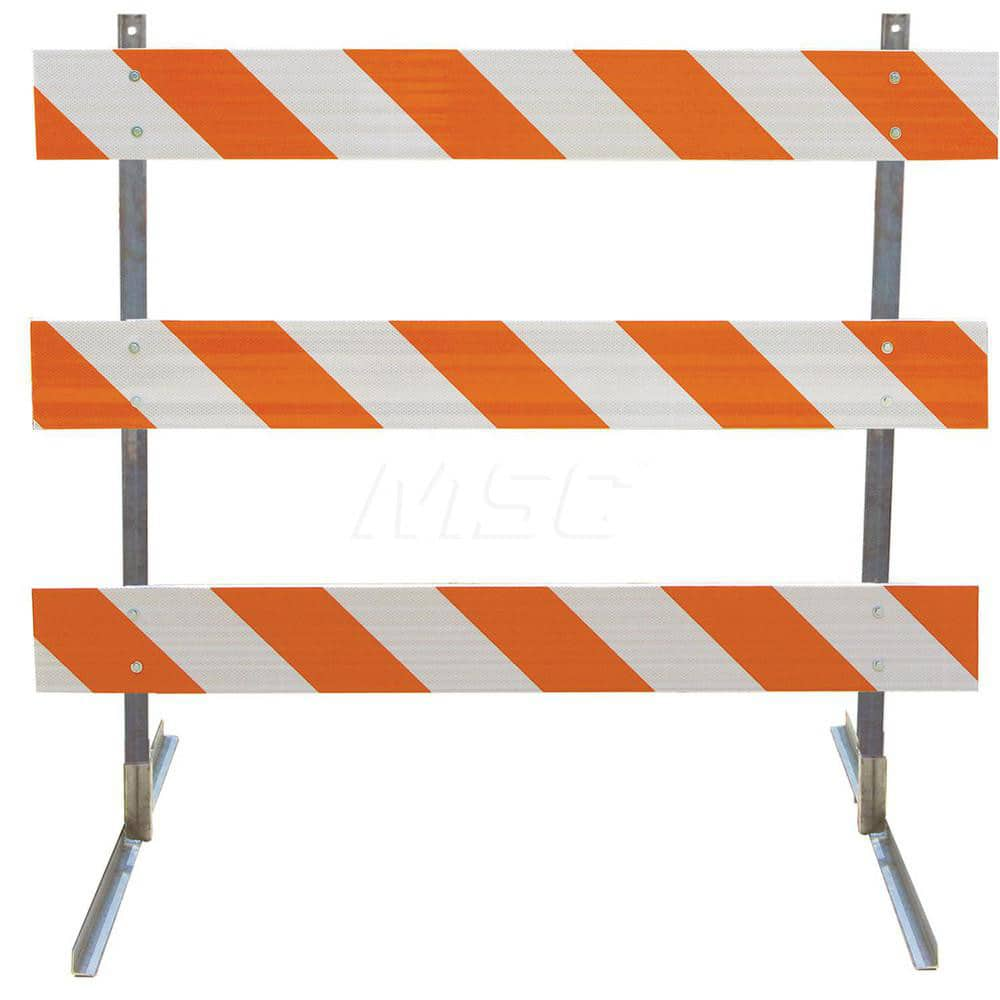 Traffic Barricades; Type: Type III; Barricade Height (Inch): 63; Material: Galvanized Steel Upright; Plastic Board; Barricade Width (Inch): 48; Reflective: Yes; Compliance: NCHRP-350; MUTCD; Weight (Lb.): 16.0000; Top Panel Height (Inch): 8; Top Panel Wid