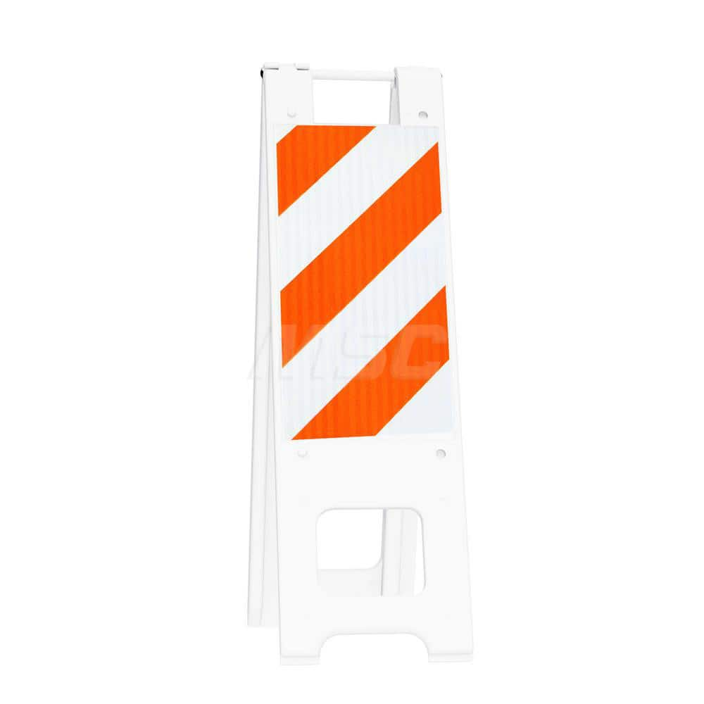 Barrier Parts & Accessories; Type: Sign Stand; Color: White; Height (Decimal Inch): 45.000000; Base Material: Polyethylene; Length (Inch): 3; Width (Inch): 13; Finish/Coating: White; For Use With: Indoor & Outdoor; Material: Plastic; Tape Color: Orange/Wh