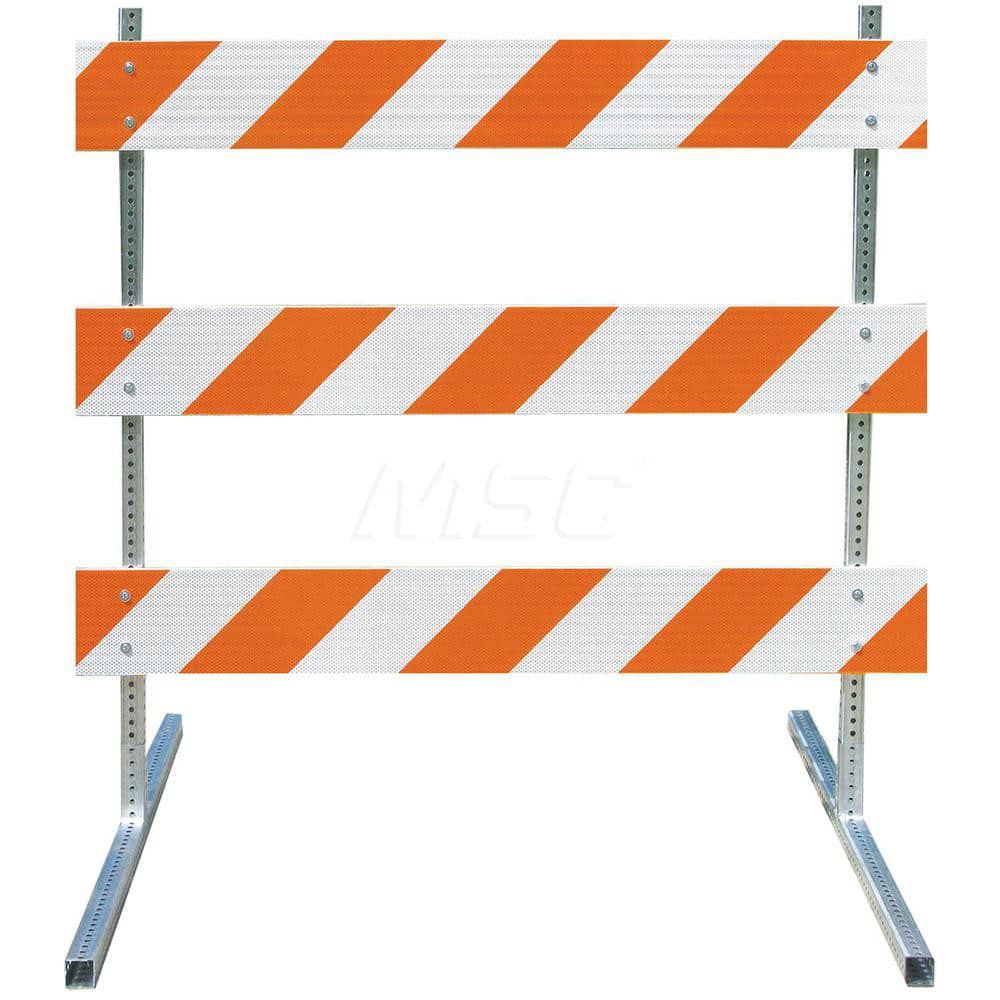 Traffic Barricades; Type: Type III; Barricade Height (Inch): 63; Material: Plastic Board; Galvanized High Carbon Steel Upright & Feet; Barricade Width (Inch): 96; Reflective: Yes; Compliance: NCHRP-350; MUTCD; Weight (Lb.): 19.0000; Top Panel Height (Inch