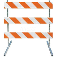 Traffic Barricades; Type: Type III; Barricade Height (Inch): 63; Material: Plastic Board; Galvanized High Carbon Steel Upright & Feet; Barricade Width (Inch): 72; Reflective: Yes; Compliance: NCHRP-350; MUTCD; Weight (Lb.): 19.0000; Top Panel Height (Inch