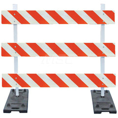 Traffic Barricades; Type: Type III; Barricade Height (Inch): 63; Material: Rubber Feet; Plastic Board; Polymer Plastic Upright; Barricade Width (Inch): 48; Reflective: Yes; Compliance: MASH Compliant; MUTCD; Weight (Lb.): 52.2500; Top Panel Height (Inch):