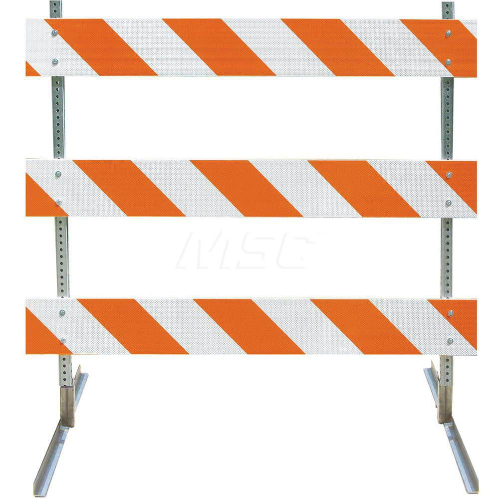 Traffic Barricades; Type: Type III; Barricade Height (Inch): 63; Material: Galvanized Steel Feet; Plastic Board; Galvanized High Carbon Steel Upright; Barricade Width (Inch): 96; Reflective: Yes; Compliance: NCHRP-350; MUTCD; Weight (Lb.): 16.0000; Top Pa