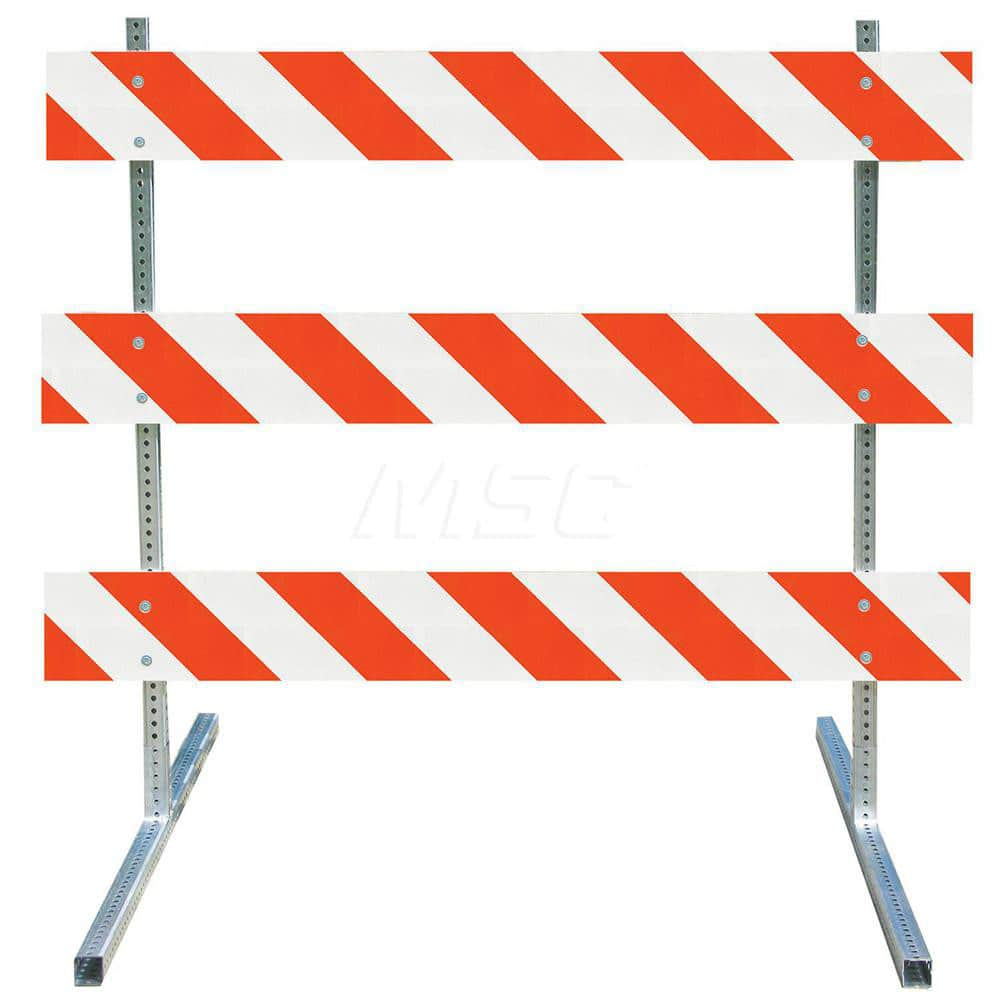 Traffic Barricades; Type: Type III; Barricade Height (Inch): 63; Material: Plastic Board; Galvanized High Carbon Steel Upright & Feet; Barricade Width (Inch): 48; Reflective: Yes; Compliance: NCHRP-350; MUTCD; Weight (Lb.): 19.0000; Top Panel Height (Inch