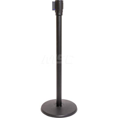 Free Standing Barrier Post: 40″ High, 2″ Dia, Steel Post Cast Iron with NoScuff Round & Standard Base, Black