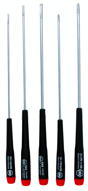 5 Piece - Precision Long Slotted & Phillips Screwdriver Set - #26192 - Includes: Slotted 2.5 - 4.0mm Phillips #0 - 1 - Caliber Tooling