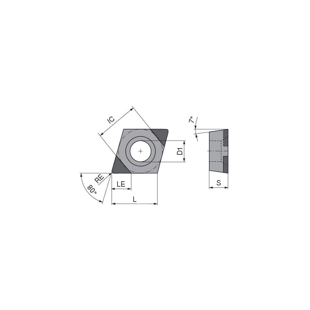 Turning Insert:  CCGW3252TN015DB3Q,  Polycrystalline Cubic Boron Nitride Uncoated Finish,  Neutral,  0.0315″ Corner Radius,  80.0 &deg N/A Diamond,  Series  CCGW