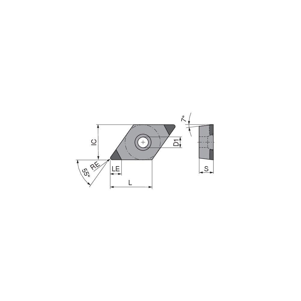 Turning Insert:  DCGW32.51FN_B4 CTBH20U,  Polycrystalline Cubic Boron Nitride TiCN Finish,  Neutral,  0.0157″ Corner Radius,  55.0 &deg N/A Diamond,  Series  DCGW