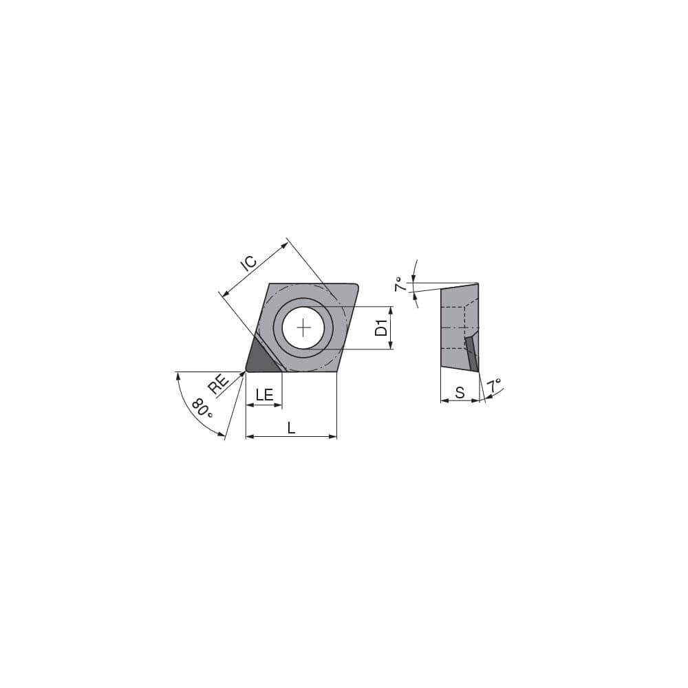 Turning Insert:  CCGT2155FNA3CB2,  Polycrystalline Diamond Uncoated Finish,  Neutral,  1/4″ Inscribed Circle,  0.0079″ Corner Radius,  80.0 &deg N/A Diamond,  Series  CCGT