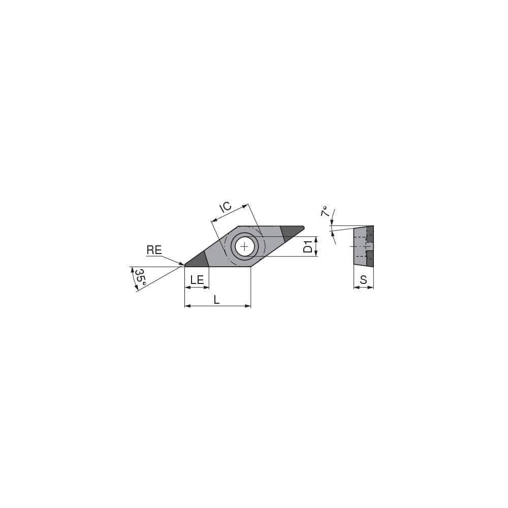 Turning Insert:  VCGW331TN015DB3,  Polycrystalline Cubic Boron Nitride Uncoated Finish,  Neutral,  0.0157″ Corner Radius,  35.0 &deg N/A Diamond,  Series  VCGW