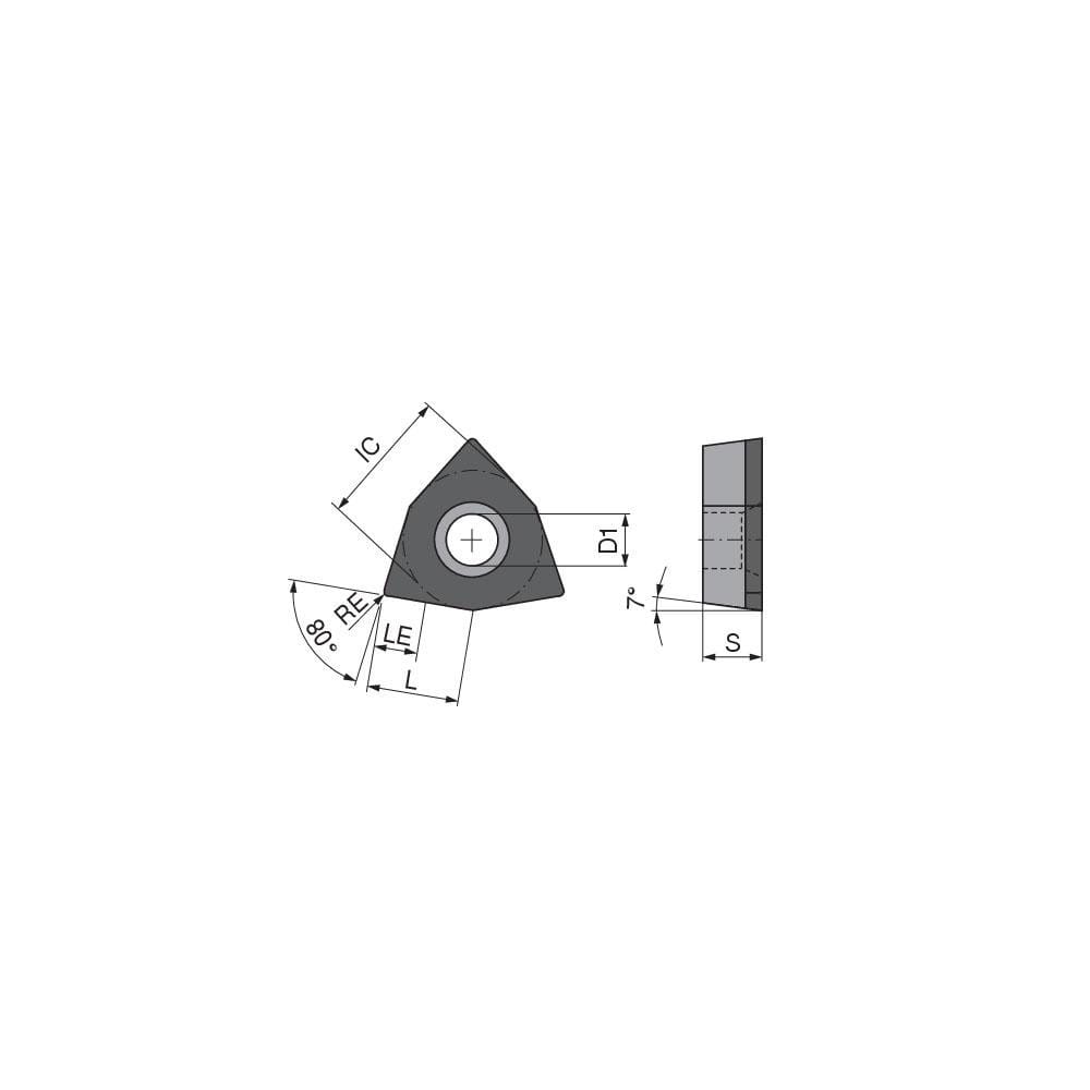 Turning Insert:  WCGW1215TN012EF3,  Polycrystalline Cubic Boron Nitride TiN Finish,  Neutral,  0.0079″ Corner Radius,  80.0 &deg N/A Trigon,  Series  WCGW