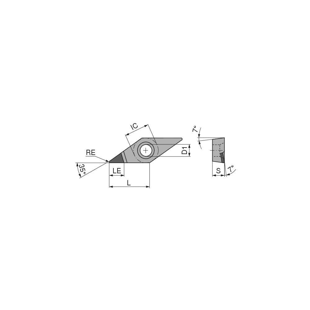 Turning Insert:  VCGT221FNA4CB1 CTDPD20,  Polycrystalline Diamond Uncoated Finish,  Neutral,  1/4″ Inscribed Circle,  0.0157″ Corner Radius,  35.0 &deg N/A Diamond,  Series  VCGT