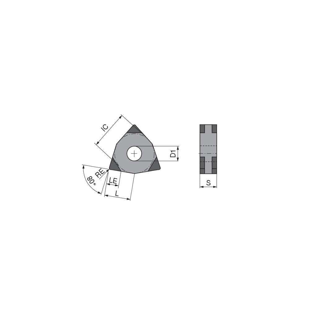 Turning Insert:  WNGA432SN009CM3,  Polycrystalline Cubic Boron Nitride Uncoated Finish,  Neutral,  1/2″ Inscribed Circle,  0.0315″ Corner Radius,  80.0 &deg N/A Trigon,  Series  WNGA