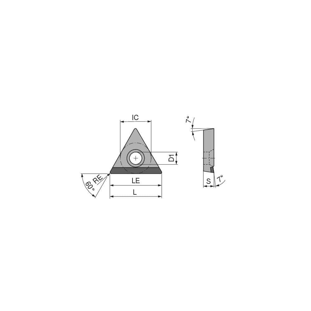 Turning Insert:  TCGT18155FNA4CB1,  Polycrystalline Diamond Uncoated Finish,  Neutral,  0.0079″ Corner Radius,  60.0 &deg N/A Triangle,  Series  TCGT