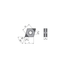 Turning Insert:  CNGA432SN009CL3,  Polycrystalline Cubic Boron Nitride Uncoated Finish,  Neutral,  1/2″ Inscribed Circle,  0.0315″ Corner Radius,  80.0 &deg N/A Diamond,  Series  CNGA