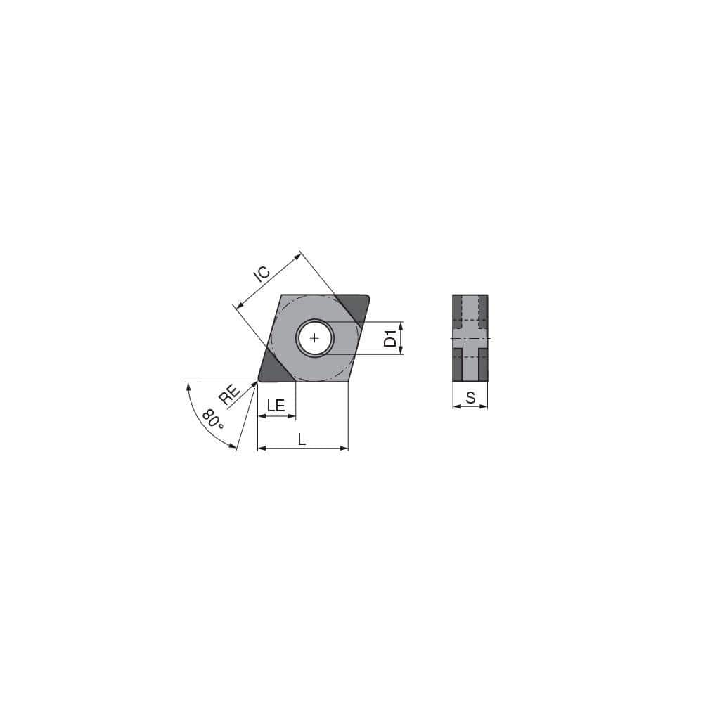 Turning Insert:  CNGA433SN009CL2,  Polycrystalline Cubic Boron Nitride Uncoated Finish,  Neutral,  1/2″ Inscribed Circle,  0.0472″ Corner Radius,  80.0 &deg N/A Diamond,  Series  CNGA