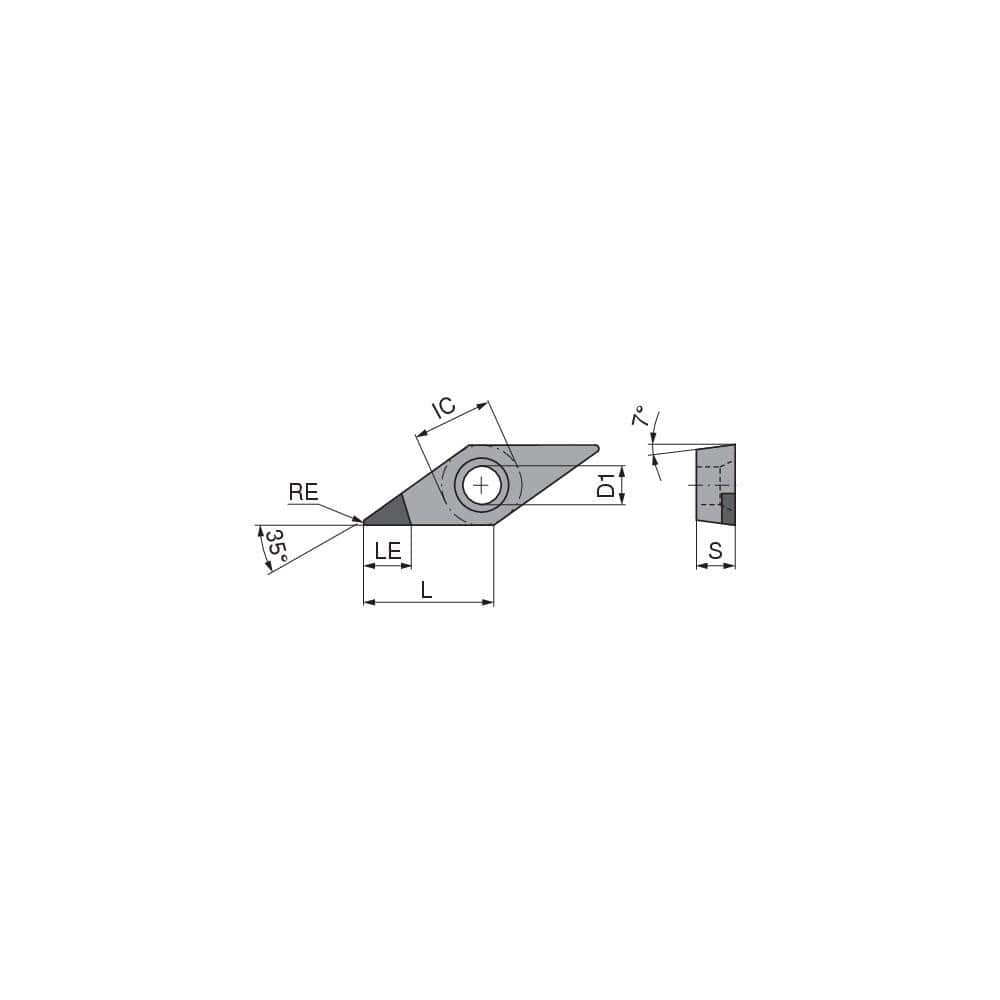 Turning Insert:  VCGW331FN_A5 CTBH40U,  Polycrystalline Cubic Boron Nitride TiN Finish,  Neutral,  0.0157″ Corner Radius,  35.0 &deg N/A Diamond,  Series  VCGW