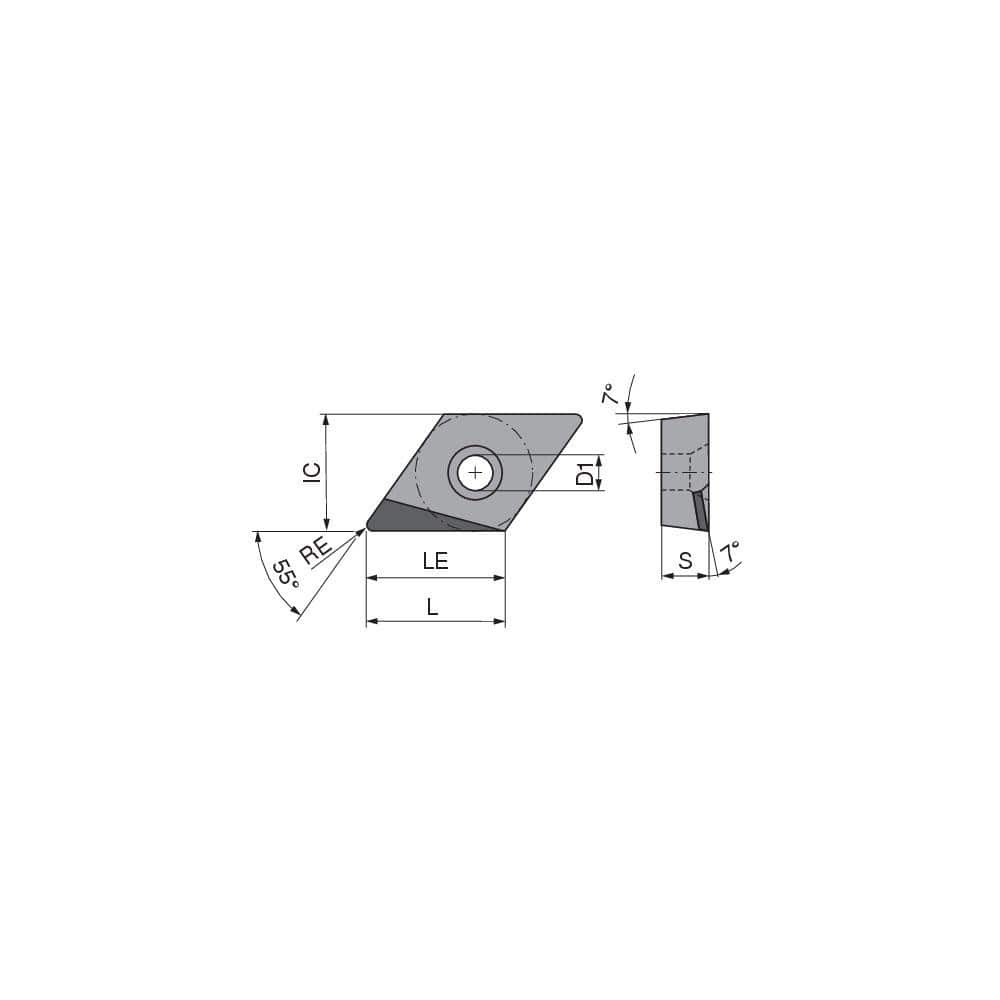 Turning Insert:  DCGT32.52FR_A7 CTDPD20,  Polycrystalline Diamond Uncoated Finish,  Right Hand,  0.0315″ Corner Radius,  55.0 &deg N/A Diamond,  Series  DCGT