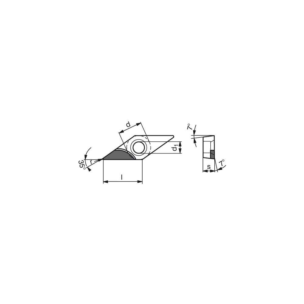 Turning Insert:  VCGT331FR_A8 CTDPD20,  Polycrystalline Diamond Uncoated Finish,  Right Hand,  0.0157″ Corner Radius,  35.0 &deg N/A Diamond,  Series  VCGT