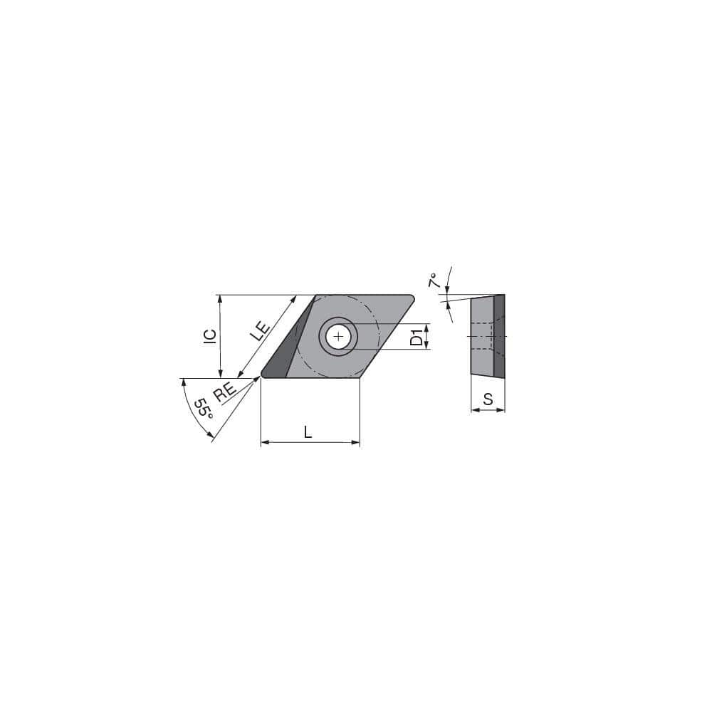 Turning Insert:  DCGT32.52FL_A7 CTDPD20,  Polycrystalline Diamond Uncoated Finish,  Left Hand,  0.0315″ Corner Radius,  55.0 &deg N/A Diamond,  Series  DCGT