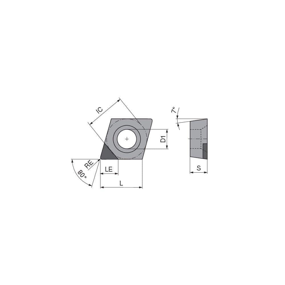 Turning Insert:  CCGW32.52FN_A4 CTDPD20,  Polycrystalline Diamond Uncoated Finish,  Neutral,  0.0315″ Corner Radius,  80.0 &deg N/A Diamond,  Series  CCGW