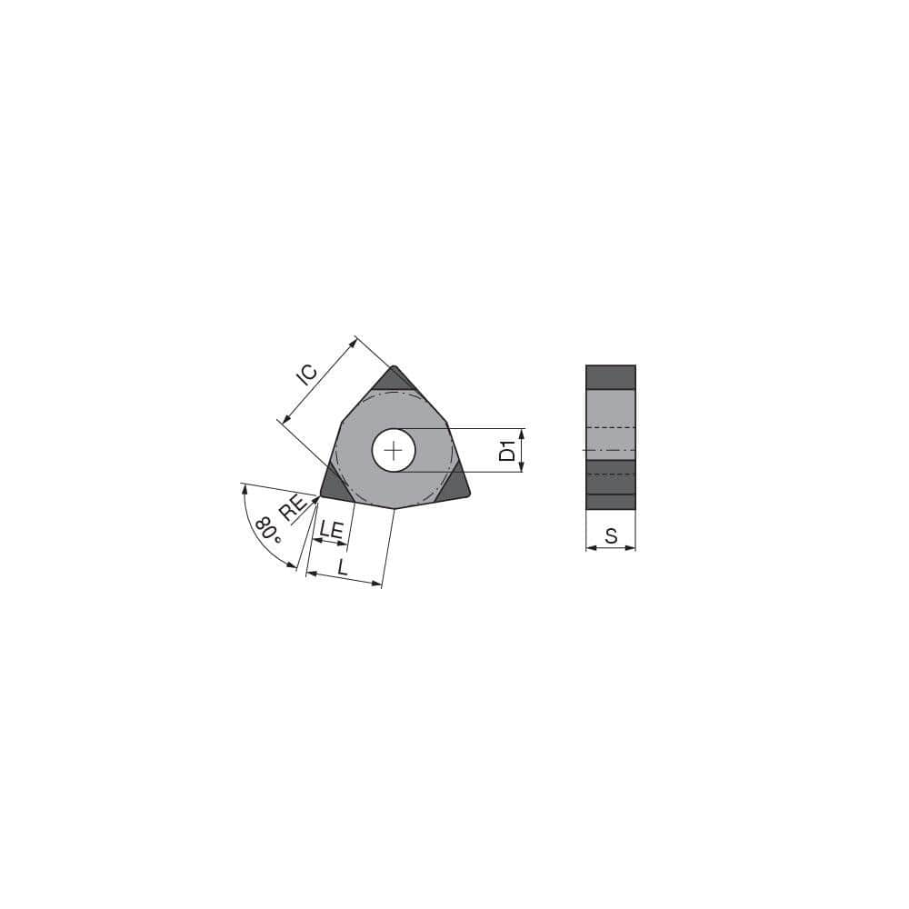 Turning Insert:  WNGA431TN020FV3,  Polycrystalline Cubic Boron Nitride Uncoated Finish,  Neutral,  1/2″ Inscribed Circle,  0.0157″ Corner Radius,  80.0 &deg N/A Trigon,  Series  WNGA