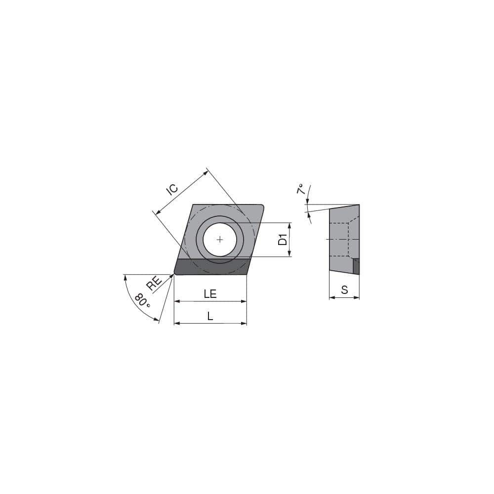 Turning Insert:  CCGW433FRR_A13 CTDPD20,  Polycrystalline Diamond Uncoated Finish,  Right Hand,  1/2″ Inscribed Circle,  0.0472″ Corner Radius,  80.0 &deg N/A Diamond,  Series  CCGW