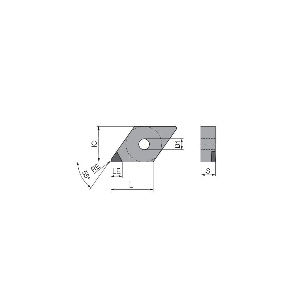 Turning Insert:  DNGA433FN_A6 CTDPD20,  Polycrystalline Diamond Uncoated Finish,  Neutral,  1/2″ Inscribed Circle,  0.0472″ Corner Radius,  55.0 &deg N/A Diamond,  Series  DNGA