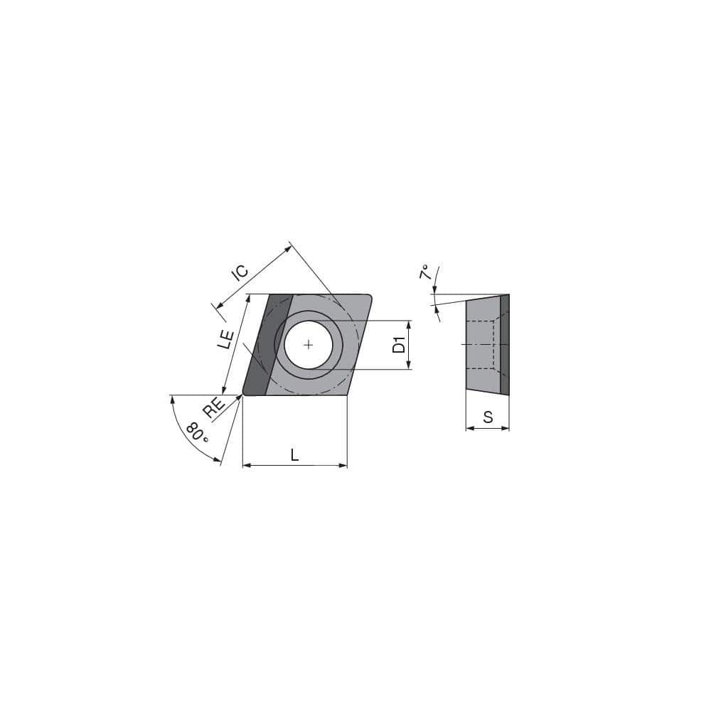 Turning Insert:  CCGW433FLL_A13 CTDPD20,  Polycrystalline Diamond Uncoated Finish,  Left Hand,  1/2″ Inscribed Circle,  0.0472″ Corner Radius,  80.0 &deg N/A Diamond,  Series  CCGW