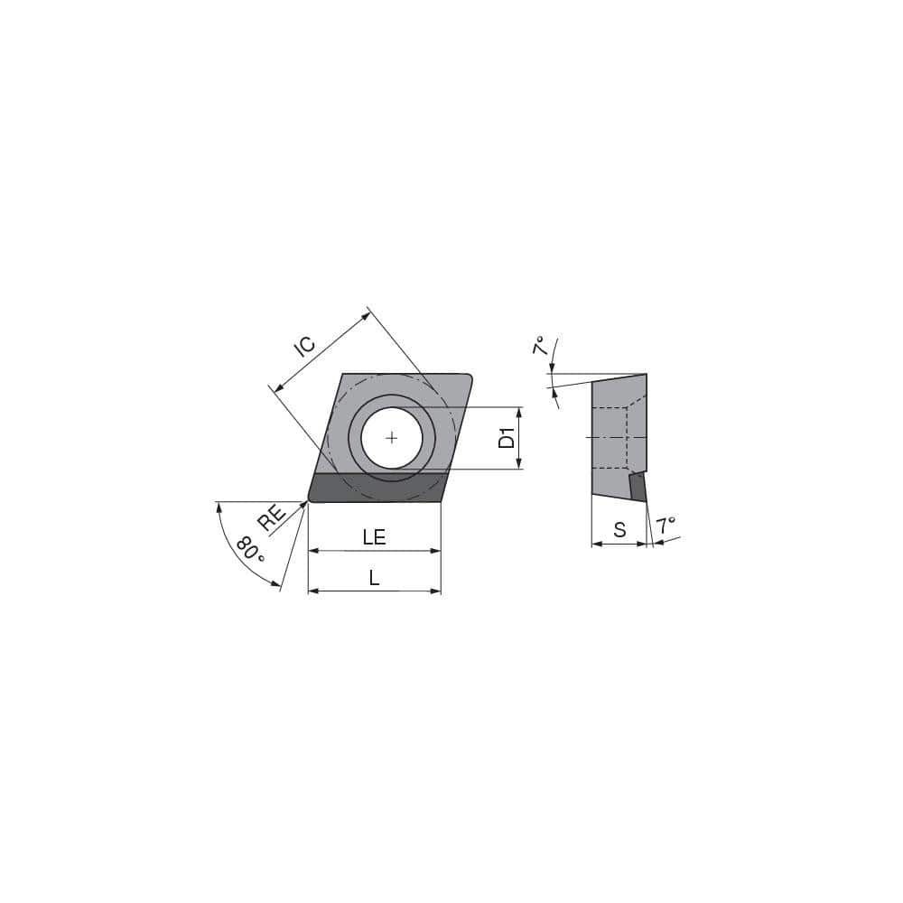 Turning Insert:  CCGT433FRR_A13 CTDPS30,  Polycrystalline Diamond Uncoated Finish,  Right Hand,  1/2″ Inscribed Circle,  0.0472″ Corner Radius,  80.0 &deg N/A Diamond,  Series  CCGT