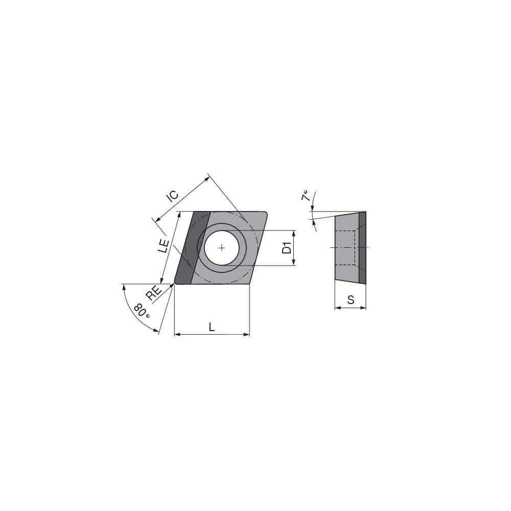 Turning Insert:  CCGT3252FLLA10 CTDPS30,  Polycrystalline Diamond Uncoated Finish,  Left Hand,  0.0315″ Corner Radius,  80.0 &deg N/A Diamond,  Series  CCGT