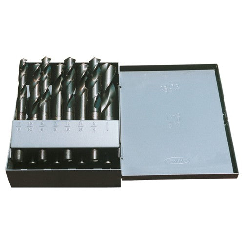 ‎9/16-1 RHS / RHC HSS 118 Degree Radial Point 1/2″ Reduced Shank Silver & Deming Drill Set - Steam Oxide - Exact Industrial Supply