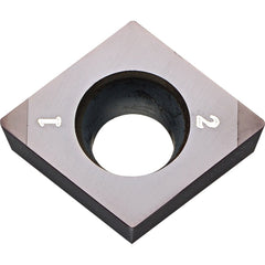 CCMW060208S01225MES CBN Turning Insert Megacoat Finish, Neutral, 1/4″ Inscribed Circle, 0.0315″ Corner Radius, 0.0937″ Thick, 80° Diamond, Series KBN